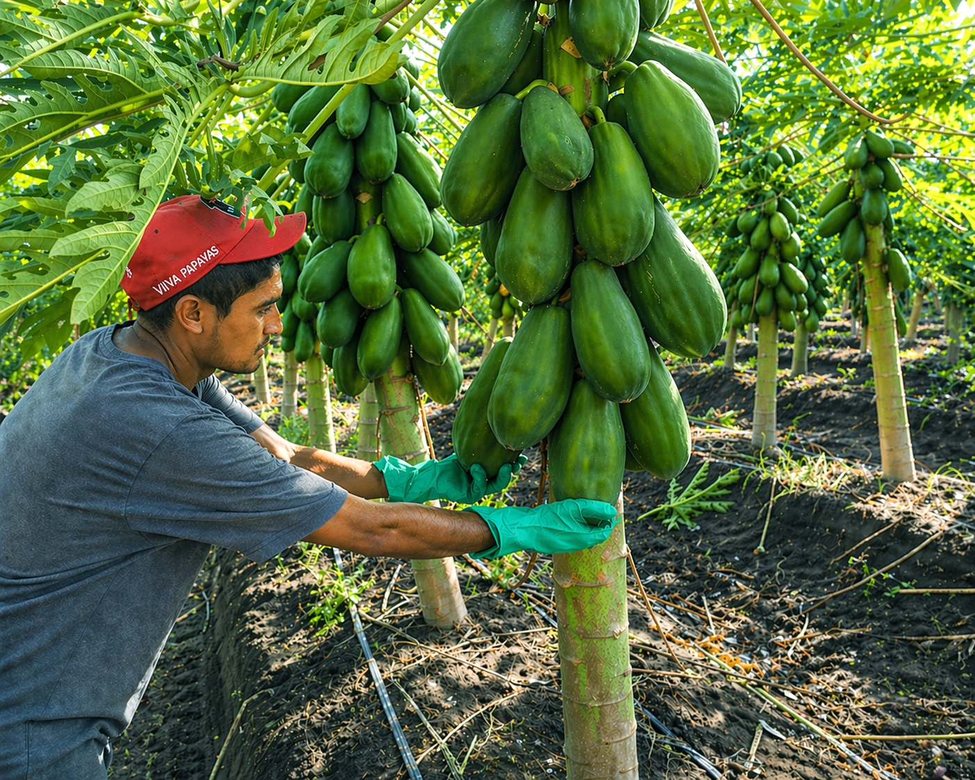 Plantación de papaya con fruto en desarrollo — Viva Papaya